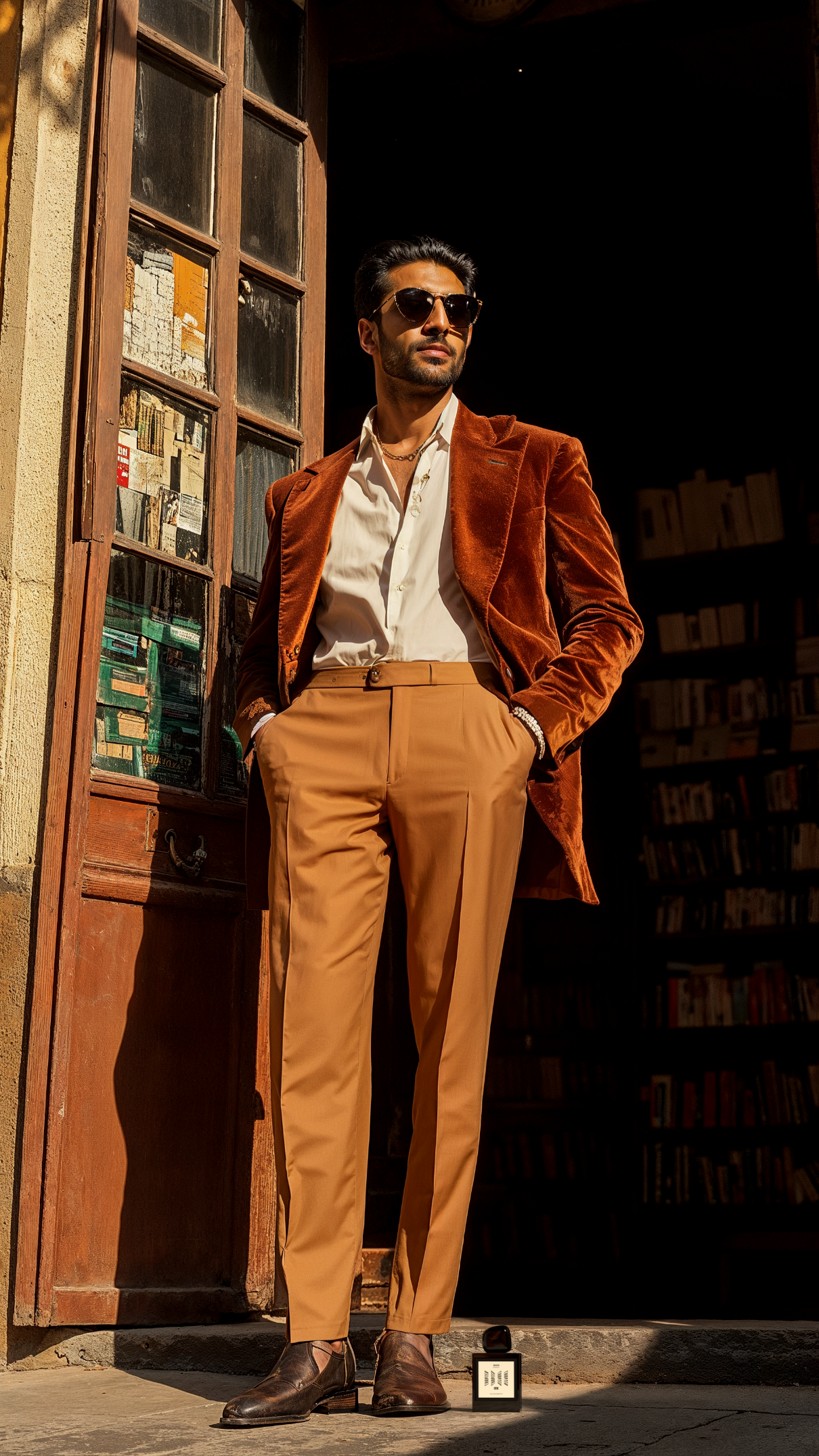 Chapter One Rahasya Fragrances model standing confidently outside neighbourhood bookstore in India